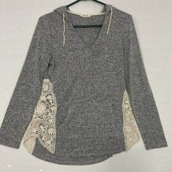 paper tee Knit Hoodie with Kangaroo Pocket & Crochet Sides, Tunic Length, Medium - Picture 1 of 9